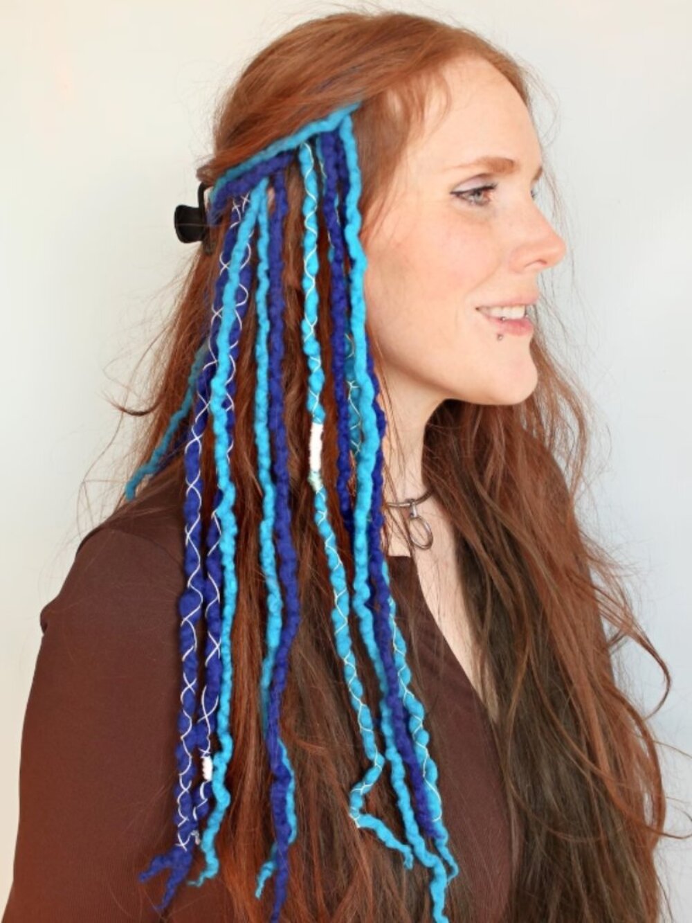Blue Merino Wool Clip In Dreadlocks Extensions Handmade Miss Violet Lace